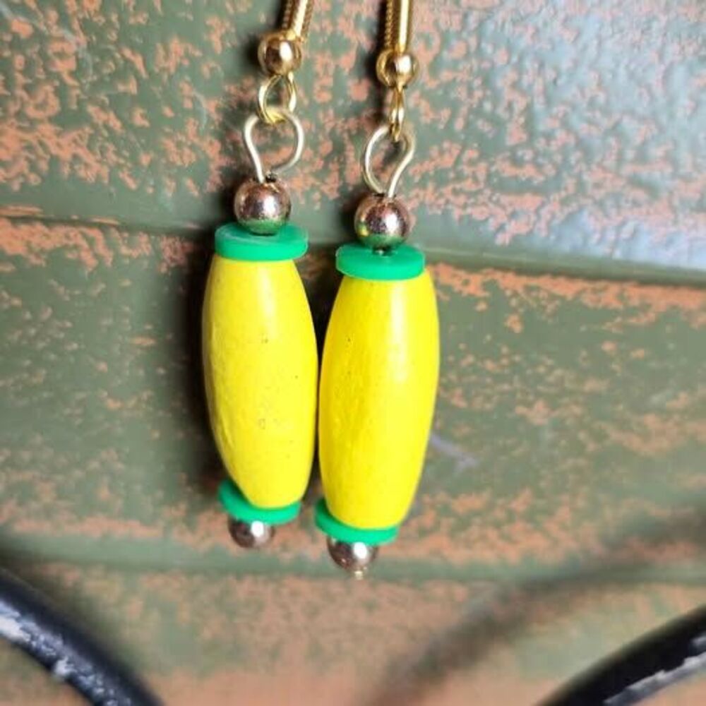 Yellow Statement Bead Dangle Earrings | One of a Kind | Artisan Boho Jewelry